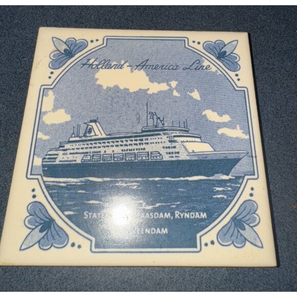 Set Of 4 Holland America Line Ceramic Coasters With Ship Design - Picture 4 of 8